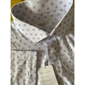 Collar & Co Featherweight Mens White Geometric Short Sleeve Collar Polo Shirt M